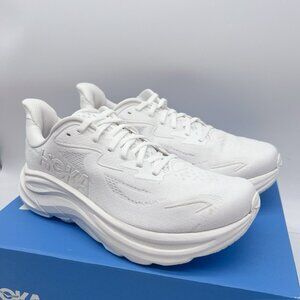 Hoka One One Clifton 10 Running Shoe Sneaker White Womens US 9.5 D Wide